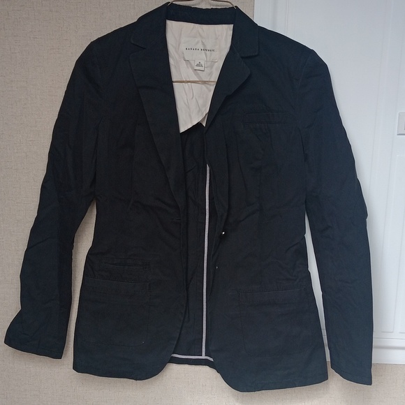 BANANA REPUBLIC black cotton unlined classic collared jacket blazer size 0 NWOT - Picture 1 of 4